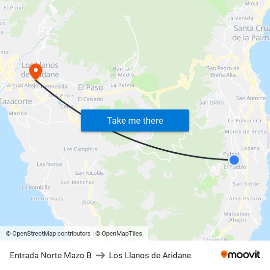 Entrada Norte Mazo B to Los Llanos de Aridane map