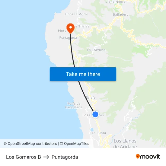 Los Gomeros B to Puntagorda map