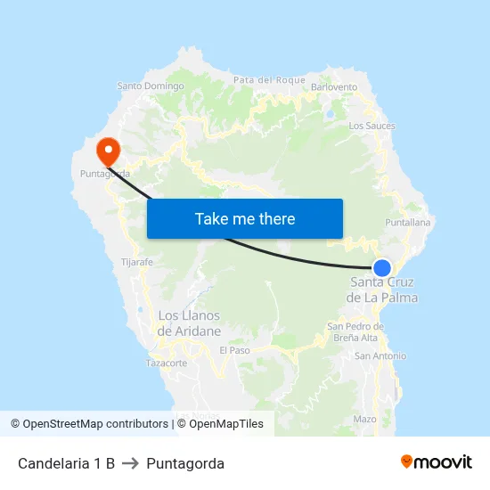Candelaria 1 B to Puntagorda map