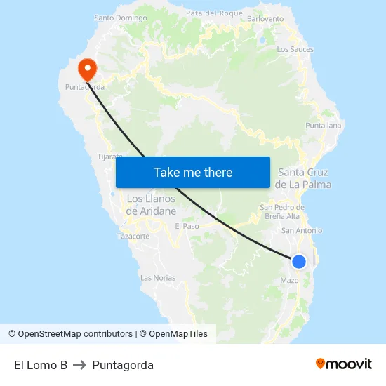 El Lomo B to Puntagorda map