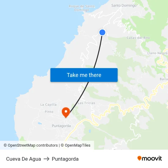 Cueva De Agua to Puntagorda map