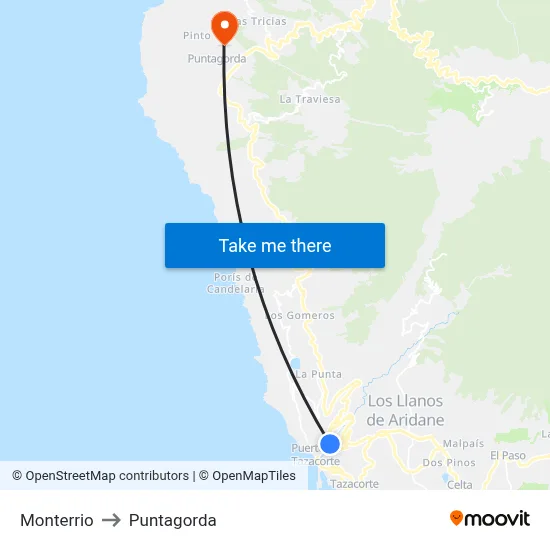 Monterrio to Puntagorda map