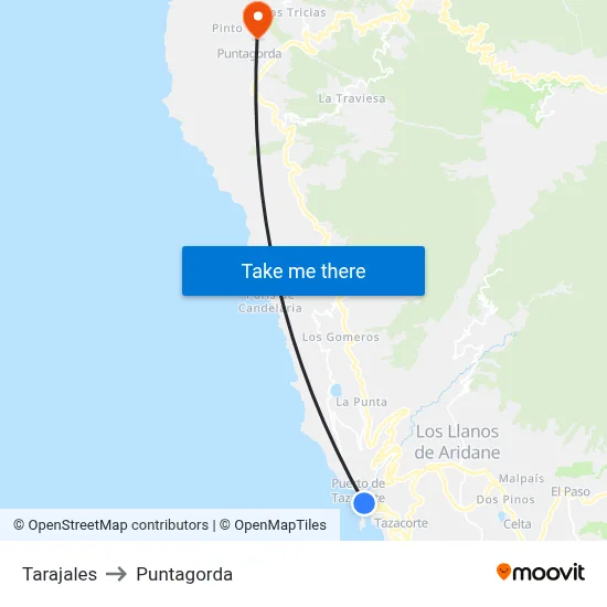 Tarajales to Puntagorda map