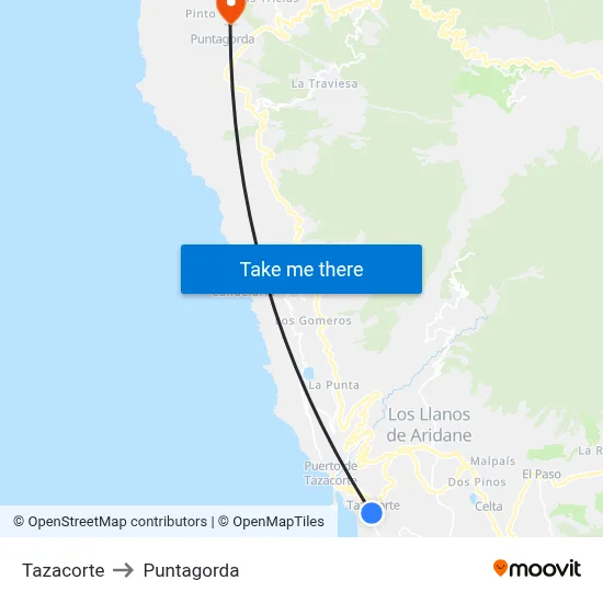 Tazacorte to Puntagorda map