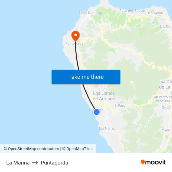 La Marina to Puntagorda map