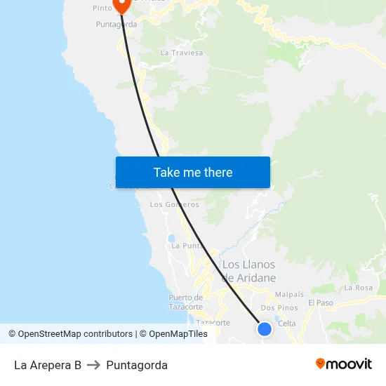 La Arepera B to Puntagorda map