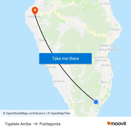 Tigalate Arriba to Puntagorda map