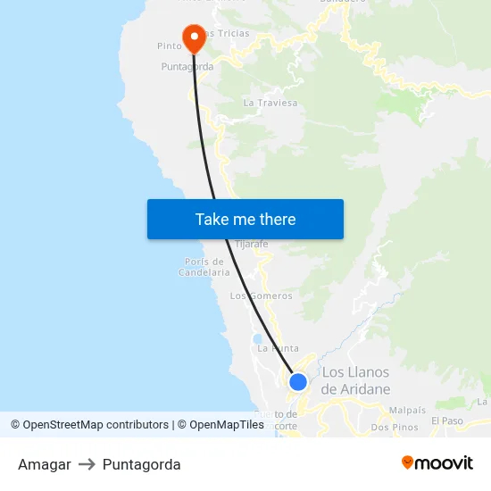 Amagar to Puntagorda map