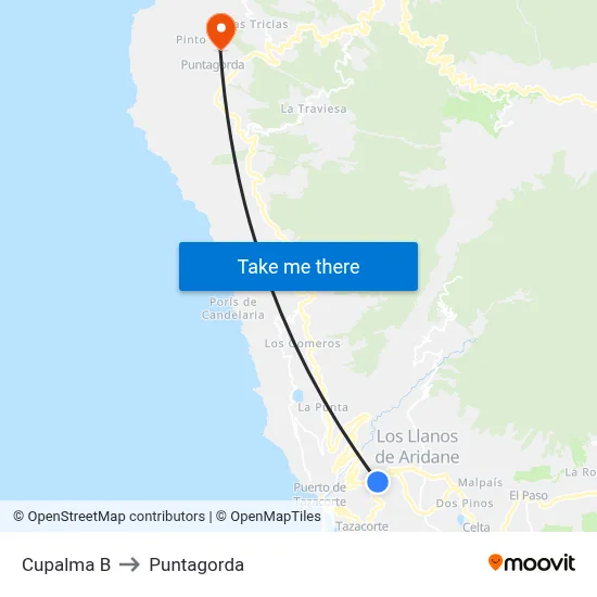 Cupalma B to Puntagorda map