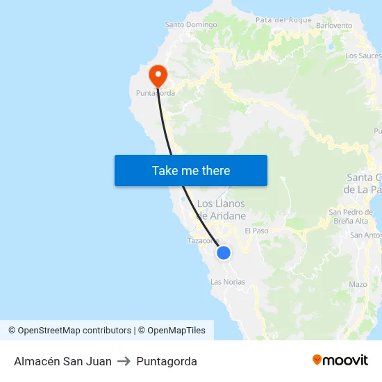 Almacén San Juan to Puntagorda map