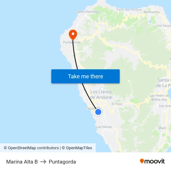 Marina Alta B to Puntagorda map