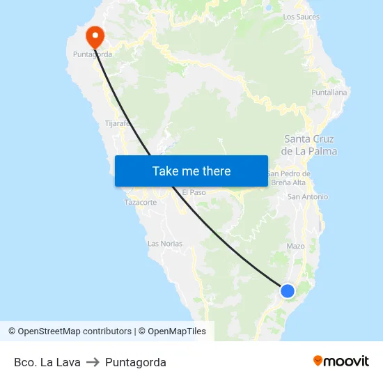Bco. La Lava to Puntagorda map