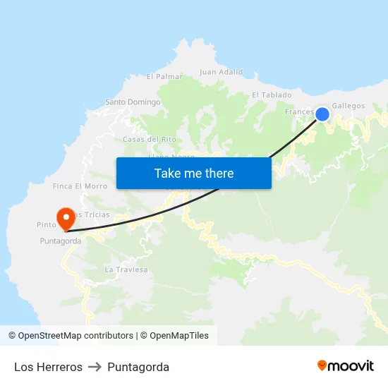 Los Herreros to Puntagorda map
