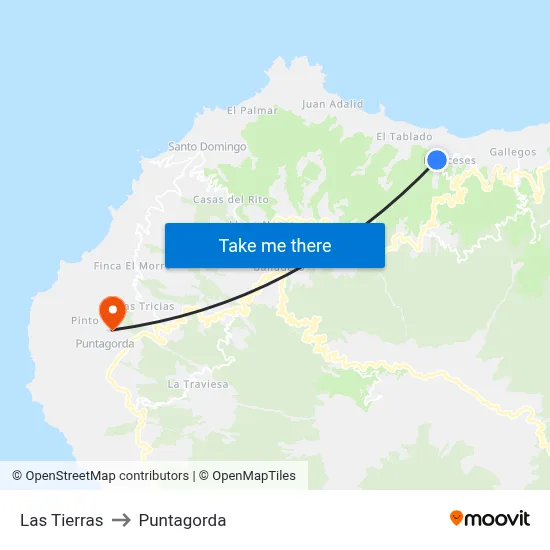 Las Tierras to Puntagorda map