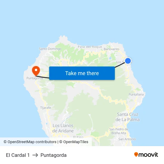 El Cardal 1 to Puntagorda map