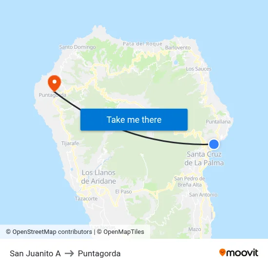 San Juanito A to Puntagorda map