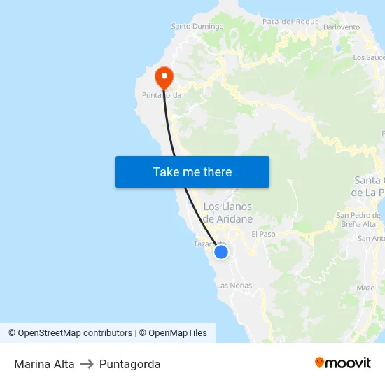 Marina Alta to Puntagorda map