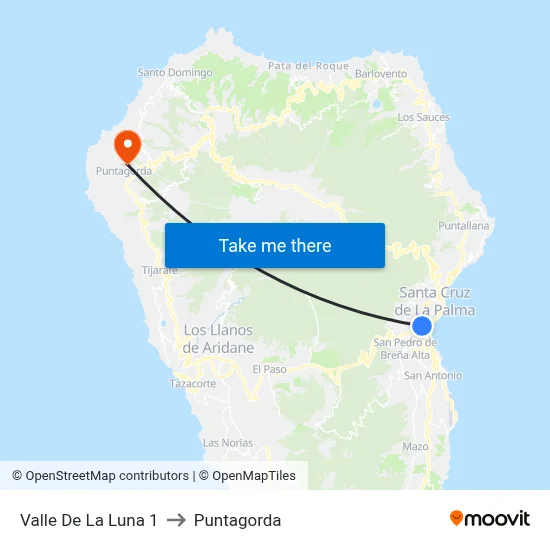 Valle De La Luna 1 to Puntagorda map