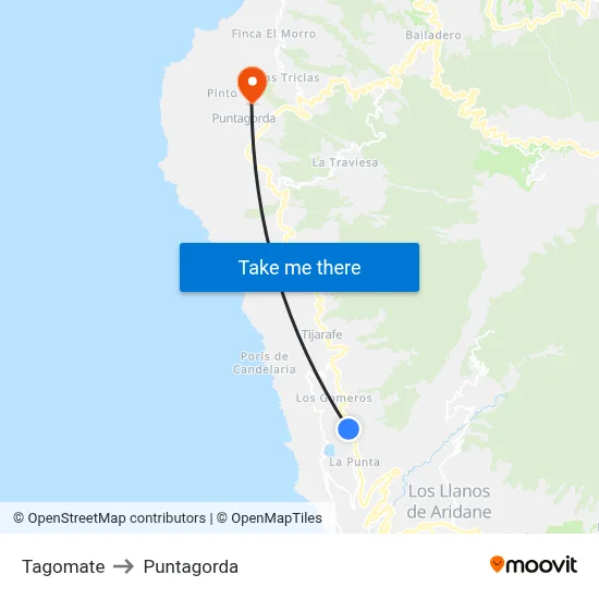 Tagomate to Puntagorda map