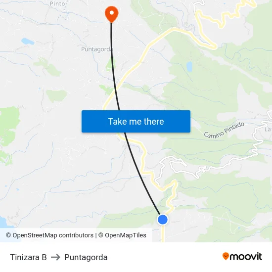 Tinizara B to Puntagorda map