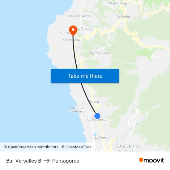 Bar Versalles B to Puntagorda map