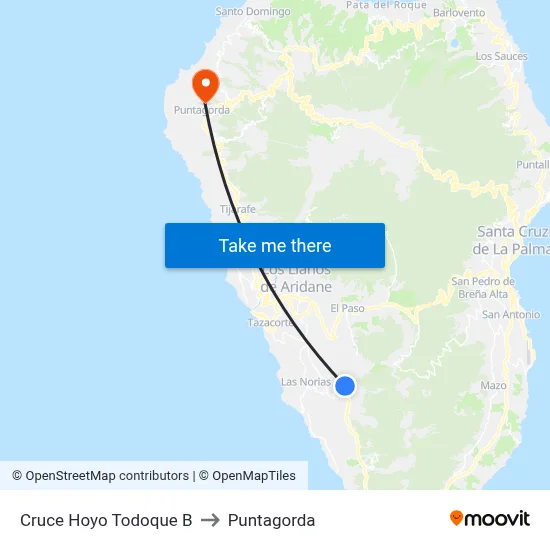 Cruce Hoyo Todoque B to Puntagorda map