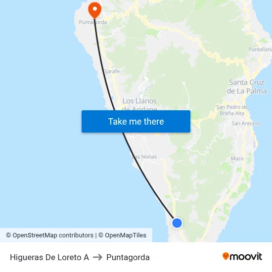 Higueras De Loreto A to Puntagorda map