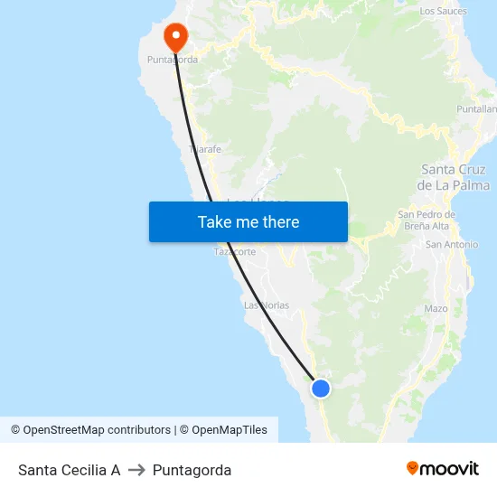 Santa Cecilia A to Puntagorda map