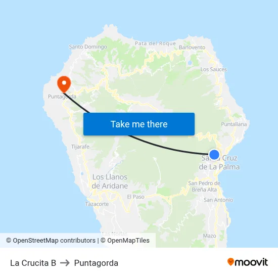 La Crucita B to Puntagorda map