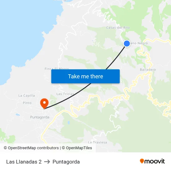 Las Llanadas 2 to Puntagorda map