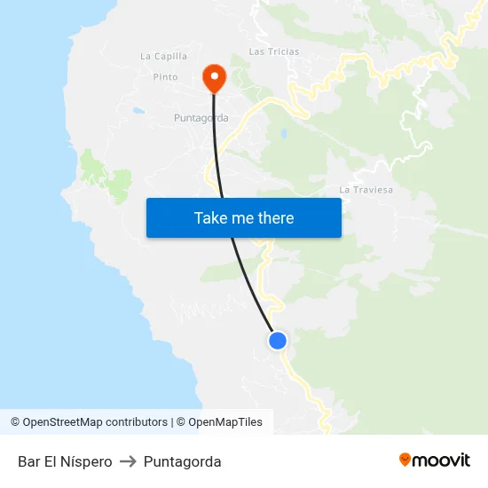 Bar El Níspero to Puntagorda map