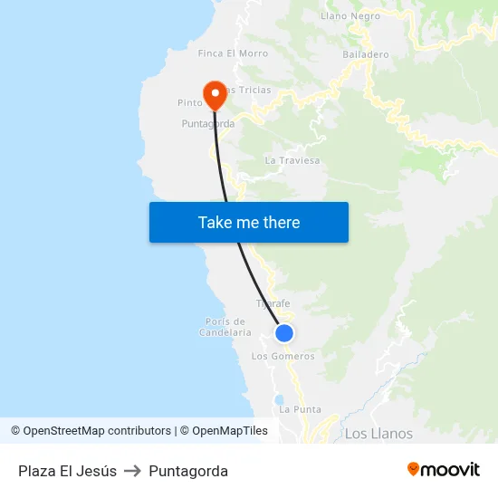 Plaza El Jesús to Puntagorda map