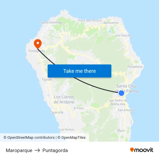 Maroparque to Puntagorda map
