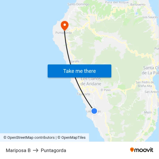 Mariposa B to Puntagorda map