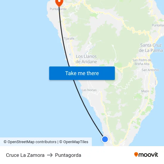 Cruce La Zamora to Puntagorda map