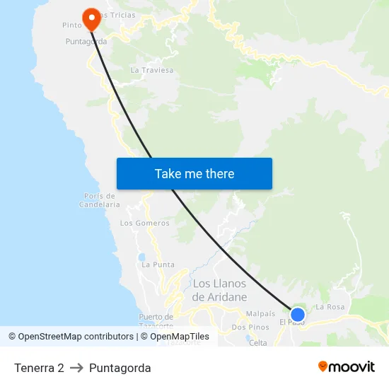 Tenerra 2 to Puntagorda map