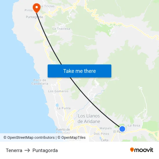 Tenerra to Puntagorda map