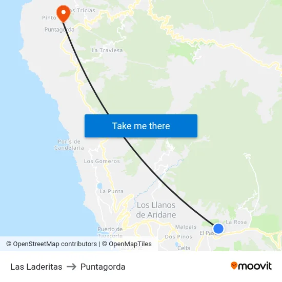 Las Laderitas to Puntagorda map