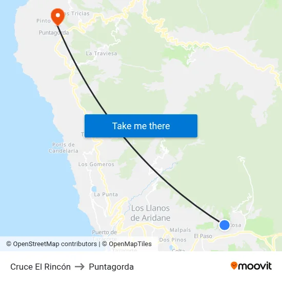 Cruce El Rincón to Puntagorda map