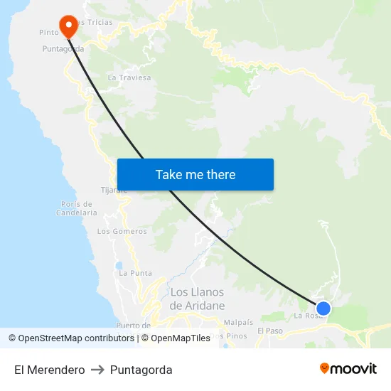 El Merendero to Puntagorda map