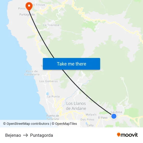 Bejenao to Puntagorda map