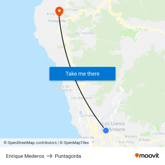 Enrique Mederos to Puntagorda map