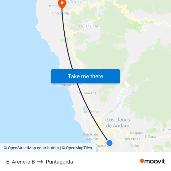 El Arenero B to Puntagorda map