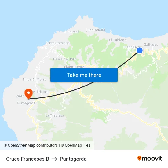 Cruce Franceses B to Puntagorda map