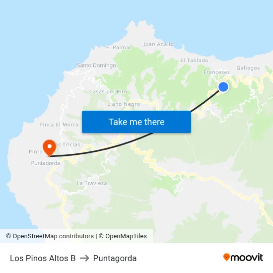 Los Pinos Altos B to Puntagorda map