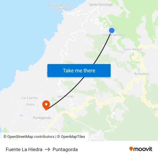Fuente La Hiedra to Puntagorda map