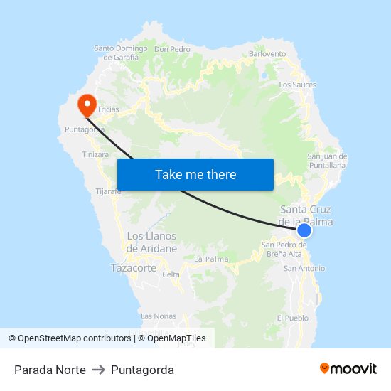 Parada Norte to Puntagorda map