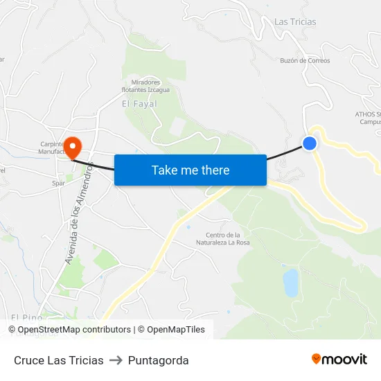 Cruce Las Tricias to Puntagorda map