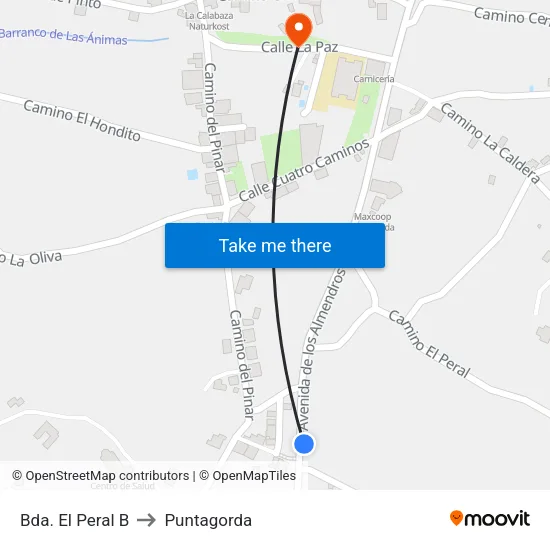 Bda. El Peral B to Puntagorda map