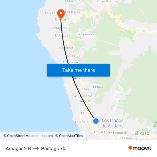 Amagar 2 B to Puntagorda map